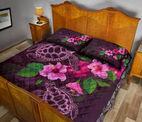 Hawaii Turtle Hibiscus Pink Simple Quilt Bed Set - Polynesian Pride