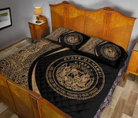 Hawaii Coat Of Arms Polynesian Quilt Bed Set - Circle Style Gold - Polynesian Pride