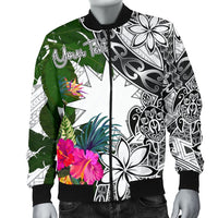 Nauru Custom Personalised Men's Bomber Jacket White - Turtle Plumeria Banana Leaf - Polynesian Pride