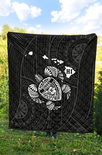 Hawaii Turtle Hibicus Map Premium Quilt - White - Polynesian Pride
