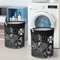 Wallis And Futuna Laundry Basket - Polynesian Turtle Hibiscus Black - Polynesian Pride