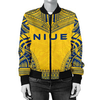Niue Flag Polynesian Chief Women'S Bomber Jacket - Polynesian Pride