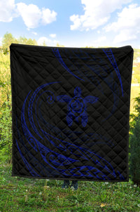 Hawaii Turtle Hibicus Premium Quilt - Frida Style - Blue - Polynesian Pride