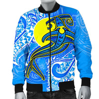 Palau Polynesian Men's Bomber Jacket - Palau Flag with Polynesian Tattoo - Polynesian Pride