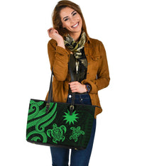 Nauru Large Leather Tote - Green Tentacle Turtle - Polynesian Pride