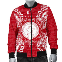 Northern Mariana Islands Polynesian Men's Bomber Jacket Map Red White - Polynesian Pride