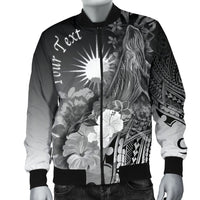 Marshall Islands Custom Personalised Men's Bomber Jacket - Humpback Whale with Tropical Flowers (White) - Polynesian Pride