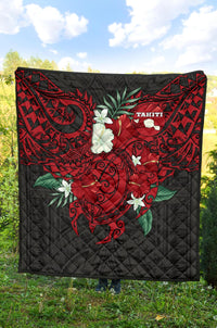 Tahiti Polynesian Premium Quilt - Hibiscus and Sea Turtle (Red) - Polynesian Pride