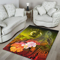 Vanuatu Custom Personalised Area Rug - Humpback Whale with Tropical Flowers (Yellow) - Polynesian Pride