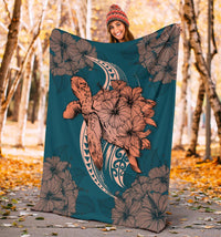 Hawaii Polynesian Turtle Hibiscus Premium Blanket - Orange - Polynesian Pride