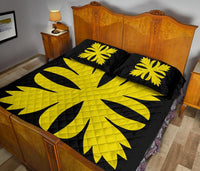 Hawaiian Royal Pattern Quilt Bed Set - Black And Yellow - C3 Style - Polynesian Pride