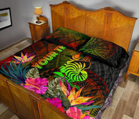 New Caledonia Polynesian Personalised Quilt Bed Set - Hibiscus and Banana Leaves - Polynesian Pride