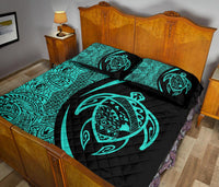 Hawaii Turtle Map Polynesian Quilt Bed Set - Turquoise - Circle Style - Polynesian Pride