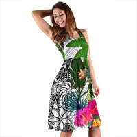 New Caledonia Midi Dress White - Turtle Plumeria Banana Leaf Crest - Polynesian Pride