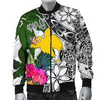 Papua New Guinea Men's Bomber Jacket White - Turtle Plumeria Banana Leaf - Polynesian Pride