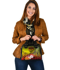 Fiji Custom Personalised Shoulder Handbag - Humpback Whale with Tropical Flowers (Yellow) - Polynesian Pride