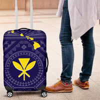 Hawaii Luggage Covers - Hawaii Kanaka Maoli And Map ( Blue) - Polynesian Pride