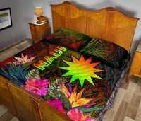 Nauru Polynesian Quilt Bed Set - Hibiscus and Banana Leaves - Polynesian Pride