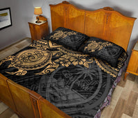 Guam Polynesian Quilt Bed Set - Guam Coat Of Arms & Golden Turtle Hibiscus - Polynesian Pride