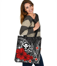 Polynesian Hawaii Kanaka Maoli Tote Bags - Humpback Whale with Hibiscus (White) - Polynesian Pride