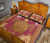 Hawaii Turtle Gold Tropical Leaves Polynesian Quilt Bed Set - Royal Style - AH - Polynesian Pride
