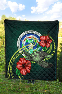 Northern Mariana Islands Polynesian Premium Quilt - Green Turtle Hibiscus - Polynesian Pride