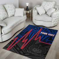 Samoa Personalised Area Rug - Samoa Seal With Polynesian Patterns In Heartbeat Style (Blue) - Polynesian Pride
