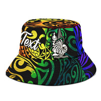 New Caledonia Custom Personalised Bucket Hat - Rainbow Polynesian Pattern - Polynesian Pride