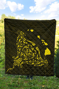 Rays Hawaii Map Polynesian Premium Quilt - Yellow - Polynesian Pride