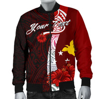 Papua New Guinea Polynesian Custom Personalised Men's Bomber Jacket - Coat Of Arm With Hibiscus - Polynesian Pride