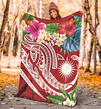 Marshall Islands Polynesian Premium Blanket - Summer Plumeria (Red) - Polynesian Pride