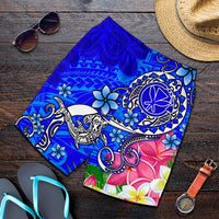 Hawaii Men's Shorts - Turtle Plumeria Polynesian Tattoo Blue Color Blue - Polynesian Pride