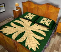 Hawaiian Royal Pattern Quilt Bed Set - Green - C3 Style - Polynesian Pride