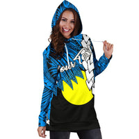 Palau Polynesian Custom Personalised Hoodie Dress - Tribal Wave Tattoo Flag Style - Polynesian Pride