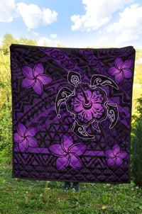 Hawaii Mix Polynesian Turtle Plumeria Premium Quilt - AH - Nick Style - Purple - Polynesian Pride