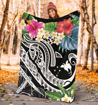 Papua New Guinea Polynesian Premium Blanket - Summer Plumeria (Black) - Polynesian Pride