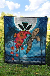 Hawaii Turtle Kanaka Hibiscus Stary Night Premium Quilt - Polynesian Pride