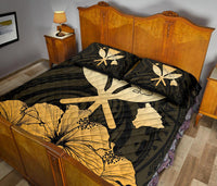 Hawaiian Kanaka Quilt Bed Set Hibiscus Polynesian Love Gold - Polynesian Pride
