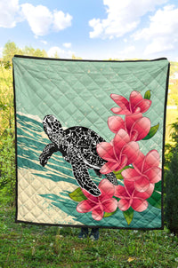 Hawaii Premium Quilt - Hawaii Turtles With Plumeria Classic Premium Quilt - Polynesian Pride