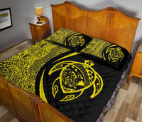 Hawaii Turtle Map Polynesian Quilt Bed Set - Yellow - Circle Style - Polynesian Pride