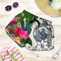 Palau Women's Short White - Turtle Plumeria Banana Leaf Crest Women White - Polynesian Pride