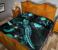 CNMI Polynesian Quilt Bed Set - Turtle With Blooming Hibiscus Turquoise - Polynesian Pride