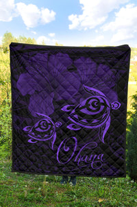 Hawaii Turtle Ohana Hibiscus Poly Premium Quilt Purple - Polynesian Pride