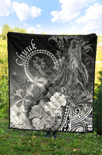 Chuuk Premium Quilt - Humpback Whale with Tropical Flowers (White) - Polynesian Pride