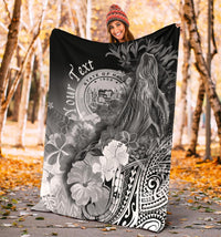 Polynesian Hawaii Custom Personalised Premium Blanket - Humpback Whale with Tropical Flowers (White) - Polynesian Pride