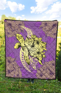 Hawaii Polynesian Turtle Hibiscus Premium Quilt - Yellow - Polynesian Pride