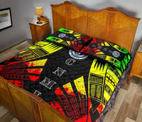 Northern Mariana Islands Quilt Bed Set - Northern Mariana Islands Seal & Polynesian Reggae Tattoo Style - Polynesian Pride