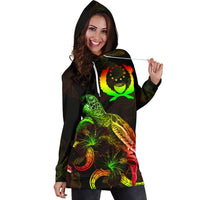 Pohnpei Polynesian Hoodie Dress - Turtle With Blooming Hibiscus Reggae - Polynesian Pride