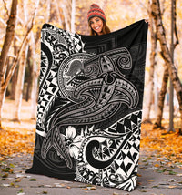 American Samoa Premium Blanket - White Shark Polynesian Tattoo - Polynesian Pride