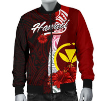 Hawaii Polynesian Men's Bomber Jacket - Coat Of Arm With Hibiscus - Polynesian Pride